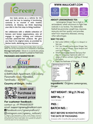 iGreeny organic Lemongrass Ginger Tea 50g – Immunity Booster and Weight Management Hair & Skin Pure Herb Caffeine Free Detox Tea …